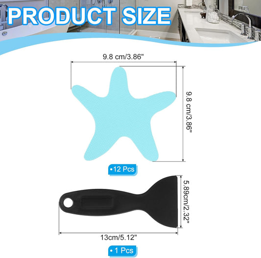 PATIKIL Bathtub Non Slip Stickers 3.86x3.86 Inch, 12 Pack Starfish Safety Shower Floor Anti Slip Stickers with Adhesive Decals Scraper for Bath Tub Shower Floor Stair, Blue