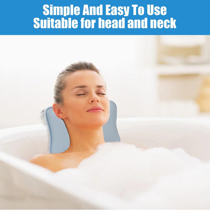 Bath Pillow with 2 Anti-Slip Suction Cups &amp; 1 Hook, Bone Shaped Bathtub Small Pillows, Tub Back Rest Cushion, Bathroom Bathing Headrest for Support Head, Neck, Shoulders, Relaxation and Home Spa(Blue)