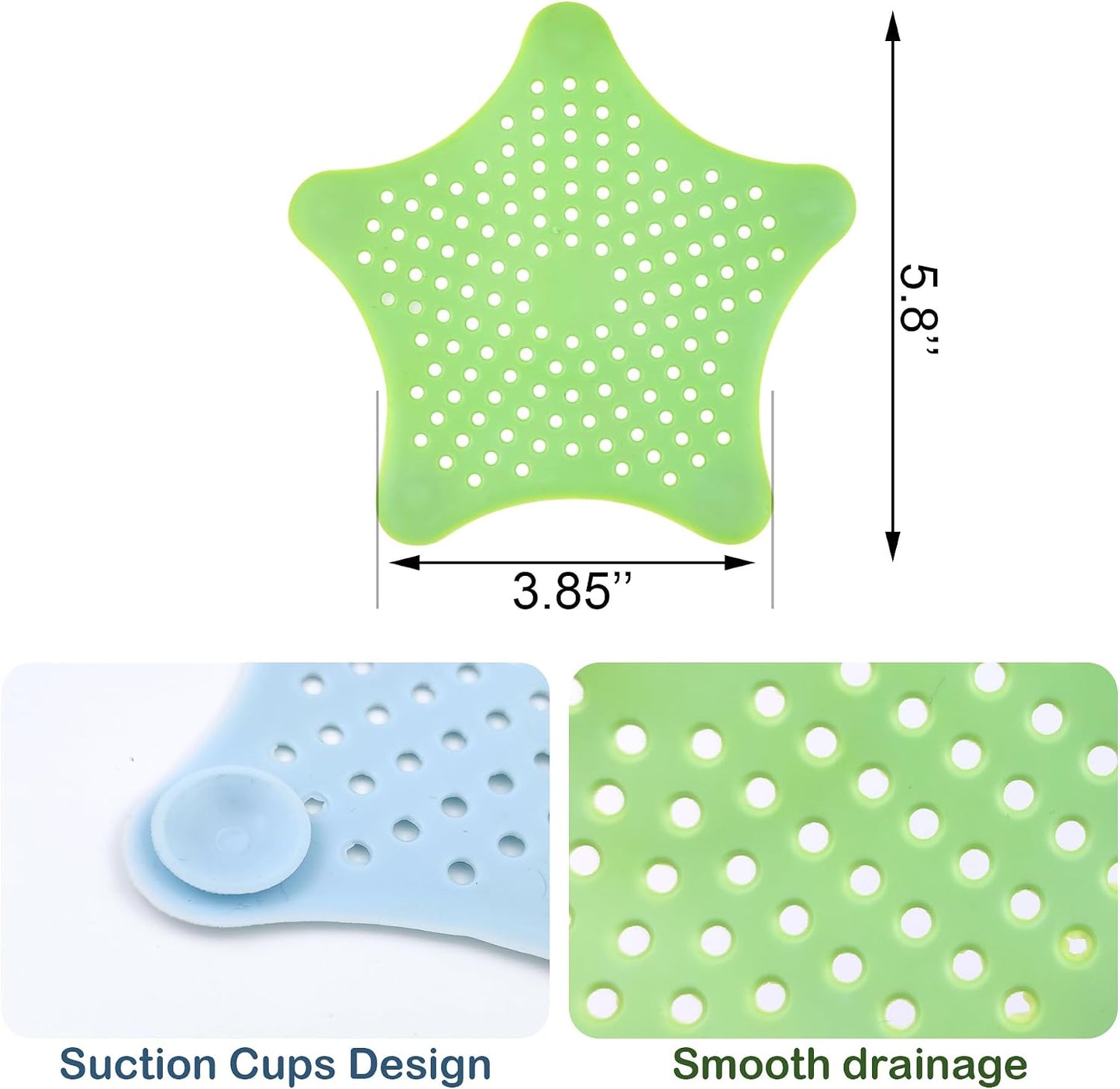 3 Pcs Silicone Drain Hair Catcher for Shower, Bathroom &amp; Kitchen, Sink Strainer with Suction Cups, Bathtub Drain Cover Hair Trap – Easy Install, Durable Filter (White, Blue, Green)