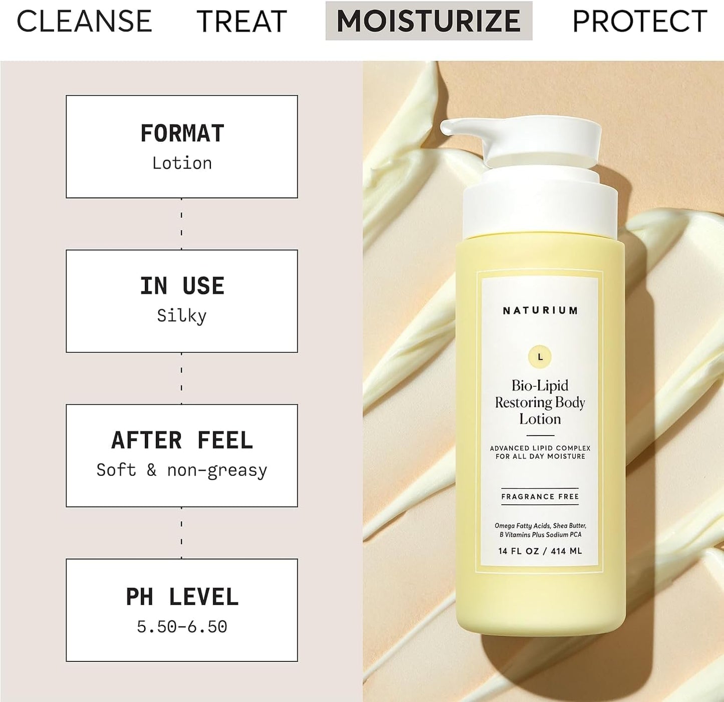Naturium Bio-Lipid Restoring Moisturising Body Lotion with Shea Butter, Fragrance Free | 14 FL OZ /414 ML
