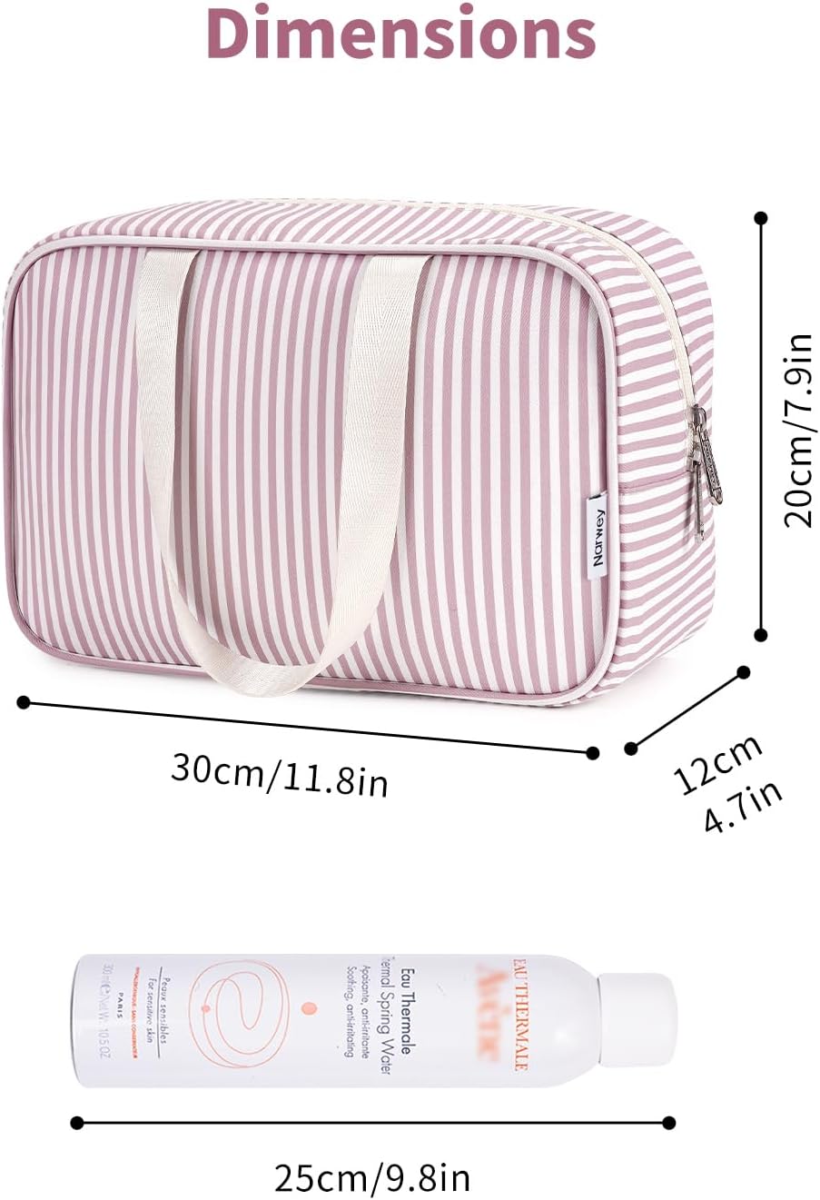 Narwey Toiletry Bag, Large Toiletry Bags for Women, Full Size Wash Bag Women, Large Makeup Bag Portable Toiletries Bag for Travel, Make up Cosmetic Organizer for Essentials (Dusty Rose Stripe)
