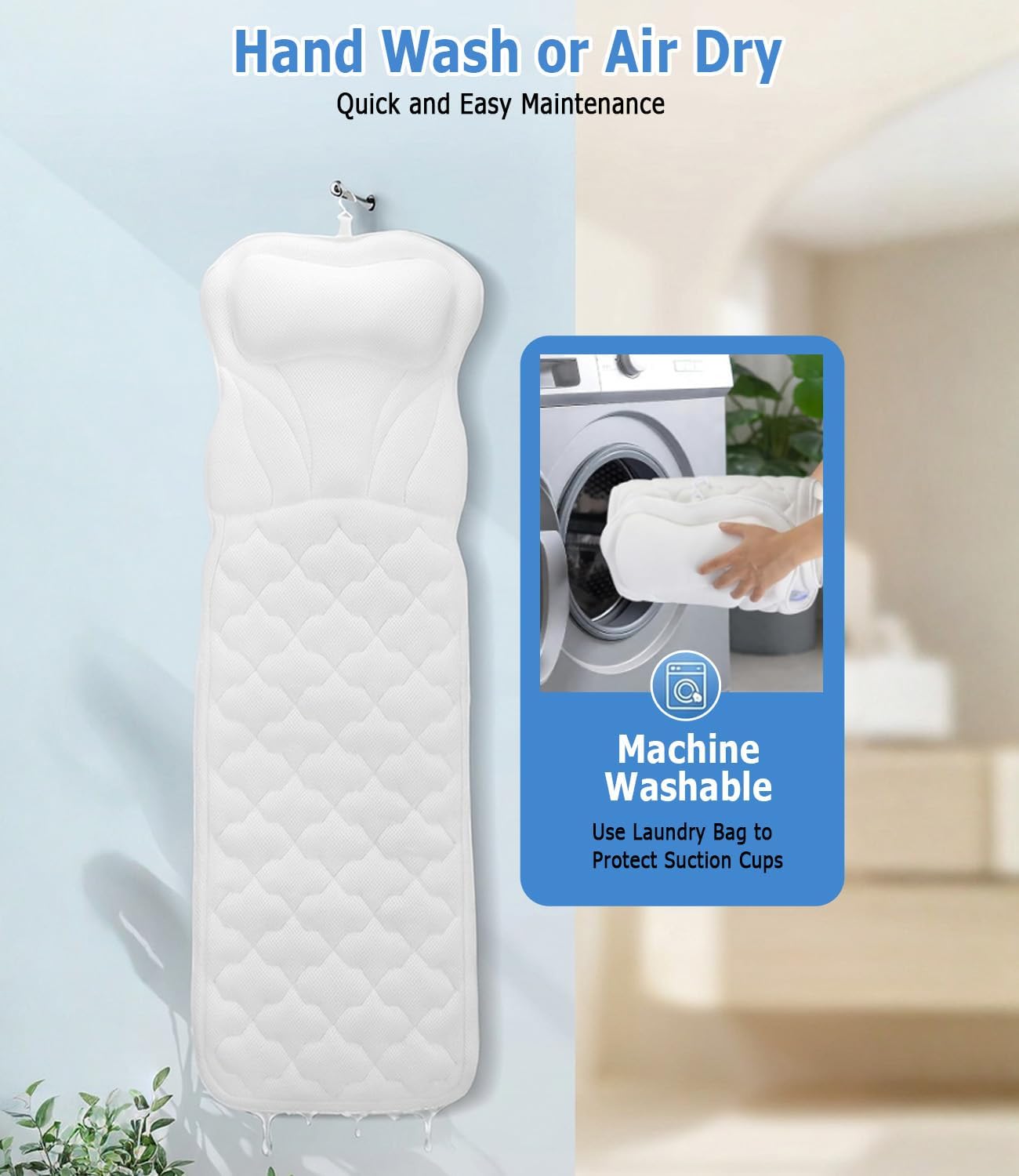 Full Body Bath Pillow for Bathtub: Ergonomic Design Support Bath Mat with Pillow 5D Air Mesh and 16 Powerful Suction Cups for Women Home Tub Relaxing Spa Fits All Bathtub