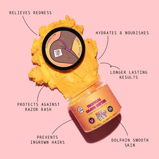 Mallows Beauty Tropical Shave Butter – Luxuriously Rich, Nourishing Balm with Shea Butter &amp; Grapeseed Oil to Soothe Razor Rash, Ingrown Hairs &amp; Deliver Silky‑Smooth Skin