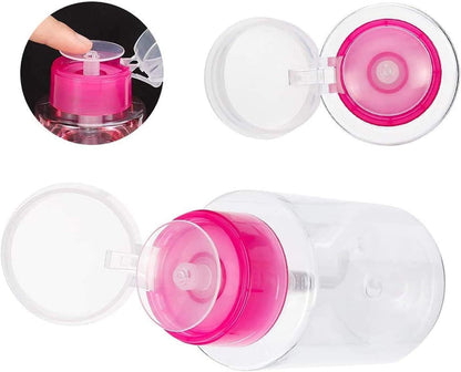 Nail Polish Remover Pump Bottle Dispenser 180 ML Push Down Cleanser Bottle Travel Empty Liquid Container for Nail Varnish Remover &amp; Makeup Remover Nail Art Tool(2 Pack)