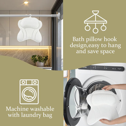 Bath Pillow, 4D Luxury Bath Bathtub Pillow &amp; Bath Ball Set, Ergonomic Mesh SPA Tub Pillow, with Non-Slip Suction Cups Ergonomic Home Spa Headrest for Relax Body Head(Butterfly Style, White)