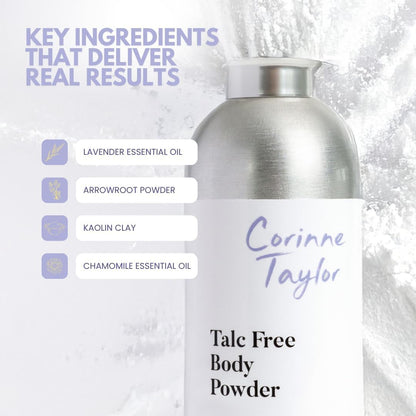 Corinne Taylor Organic Talc-Free Body Powder with Lavender &amp; Chamomile – Natural Dusting Powder for Anti-Sweat, Anti-Chafing &amp; Sensitive Skin – Gentle Absorbent Powder 85g