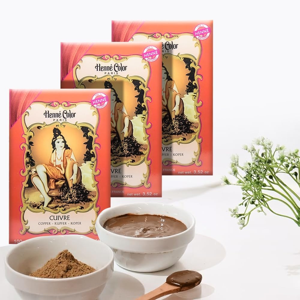 Copper Henne Color Henna Hair Dye Powder 3 x 100g with Fenny's Creations Shower Cap
