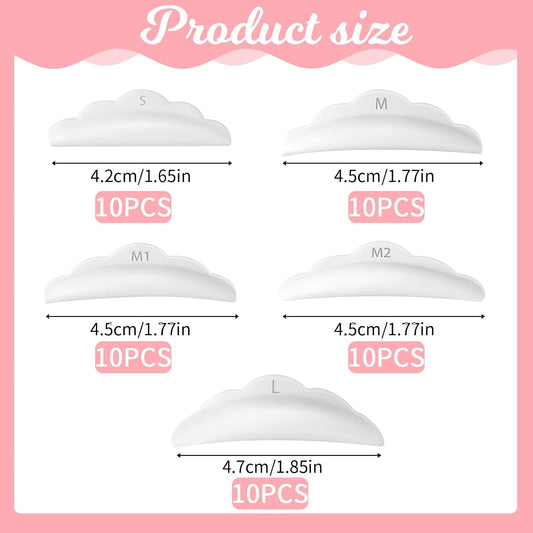 50pcs Lash Lift Shields, Silicone Eyelash Curl Pads for Perm Curls, Reusable Lash Lift Rods