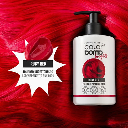 Jerome Russell RUBY RED Bright Colour Bomb | Vibrant Colour Depositing Hair Mask | Nourishing, Semi-Permanent Colour &amp; Shine Treatment | Vegan &amp; Cruelty-Free | 300ml