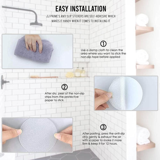 【Round】28pcs Transparent Self-Adhesive Anti-Slip Shower Stickers | Non-Slip Bathroom Tub Grip Shower Floor Stairs with Plastic Scraper