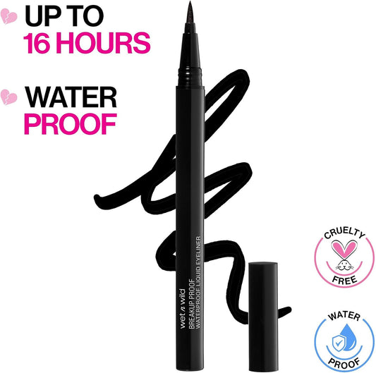 Wet n Wild Mega Last Breakup Proof Liquid Eyeliner, Black Eyeliner Pen, Waterproof, Quick Drying, Smudge-Resistant, 16-Hour Wear, Ultra Black