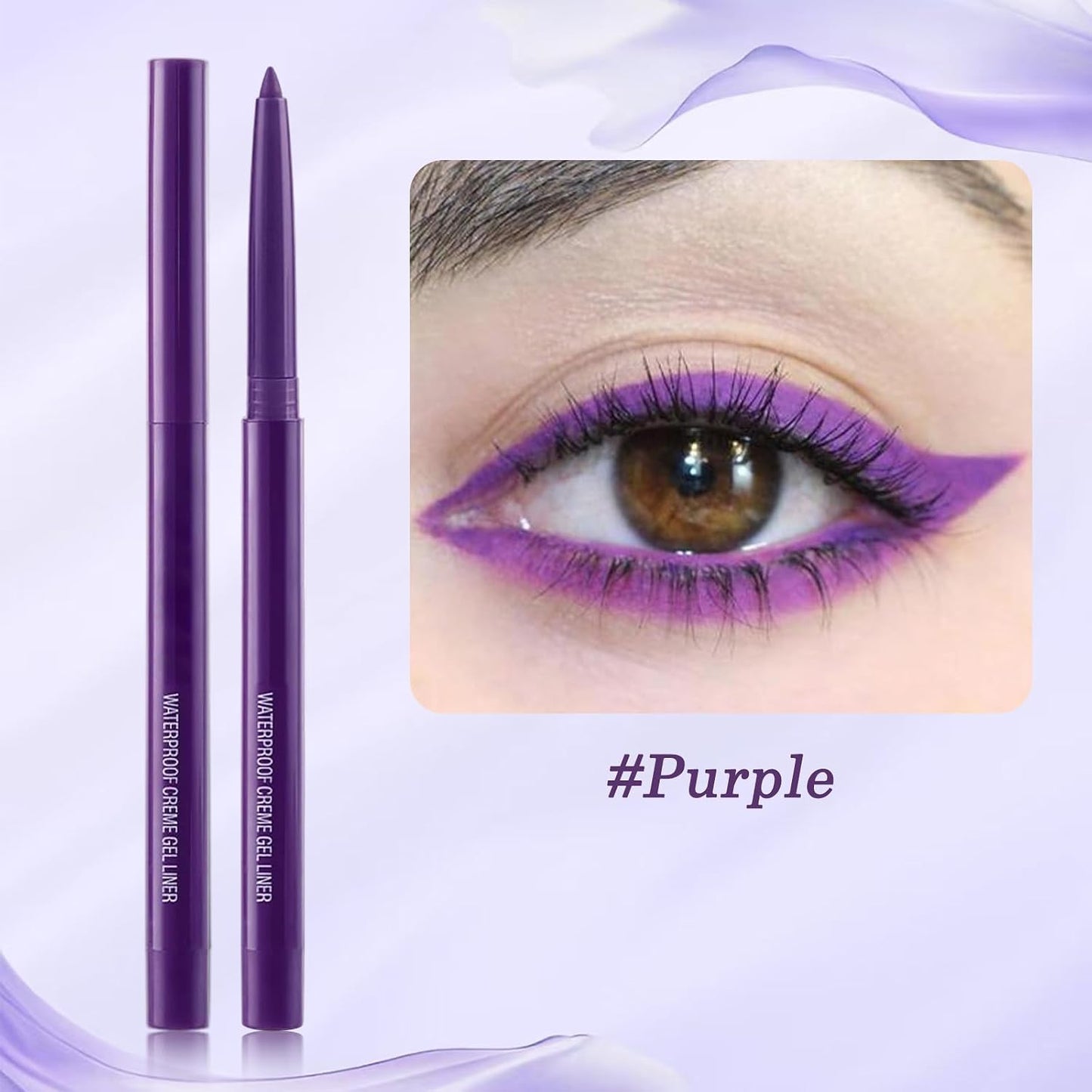 Waterproof Eyeliner Pencil, Long-Lasting Smudge-Proof Eye Liners, Fine Tip for Precise Lines, Quick-Dry Formula (Purple)