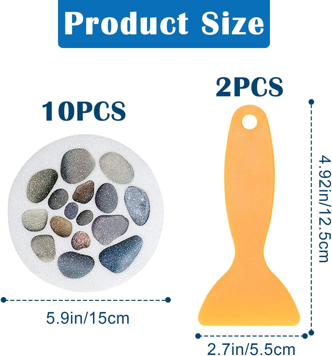 10Pcs Non-Slip Bathtub Stickers Bath Stickers with Plastic Scraper | Non Slip Shower Stickers Bathtub Decoration Sticker Stone Pattern Decoration Bath Safety Sticker Shower Grip Sticker for Bath