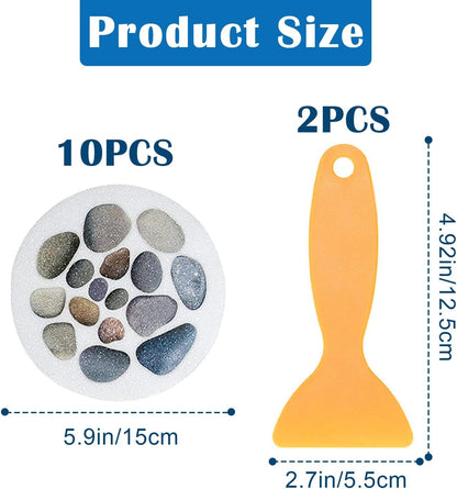 10Pcs Non-Slip Bathtub Stickers Bath Stickers with Plastic Scraper | Non Slip Shower Stickers Bathtub Decoration Sticker Stone Pattern Decoration Bath Safety Sticker Shower Grip Sticker for Bath