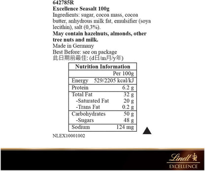 Lindt Excellence Dark Sea Salt Chocolate Bar Each, 100 g