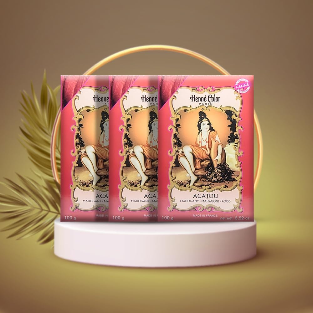 Fenny’s Creation Henne Color Mahogany Henna Powder 100g (Pack of 3) with free henna for hair (ACAJOU)