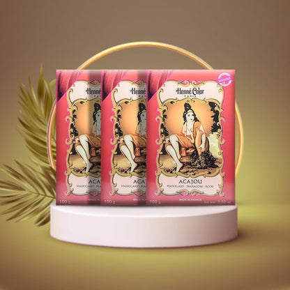 Fenny’s Creation Henne Color Mahogany Henna Powder 100g (Pack of 3) with free henna for hair (ACAJOU)
