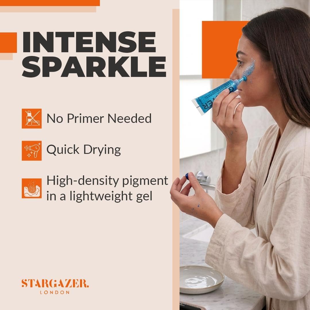 Stargazer Blue Body Glitter Gel - Face &amp; Body Shimmer - Long Lasting Festival &amp; Party Makeup - Easy to Apply - Cruelty-Free - 10 ml