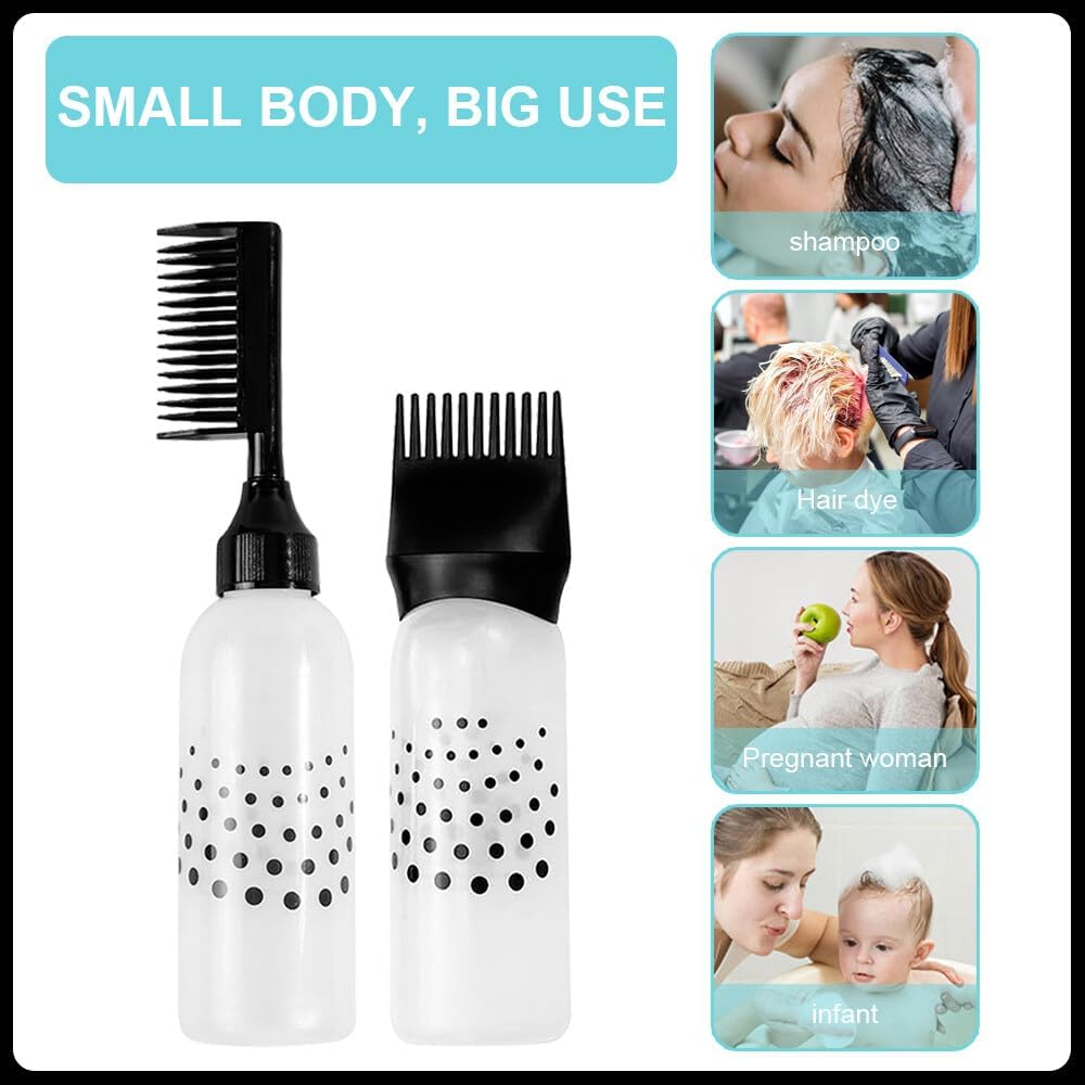 Hair Oil Applicator Bottle, 3pcs Root Comb Applicator Bottle with 1 Hair Massager, Scalp oil Applicator with Graduated Scale for Salon Home DIY