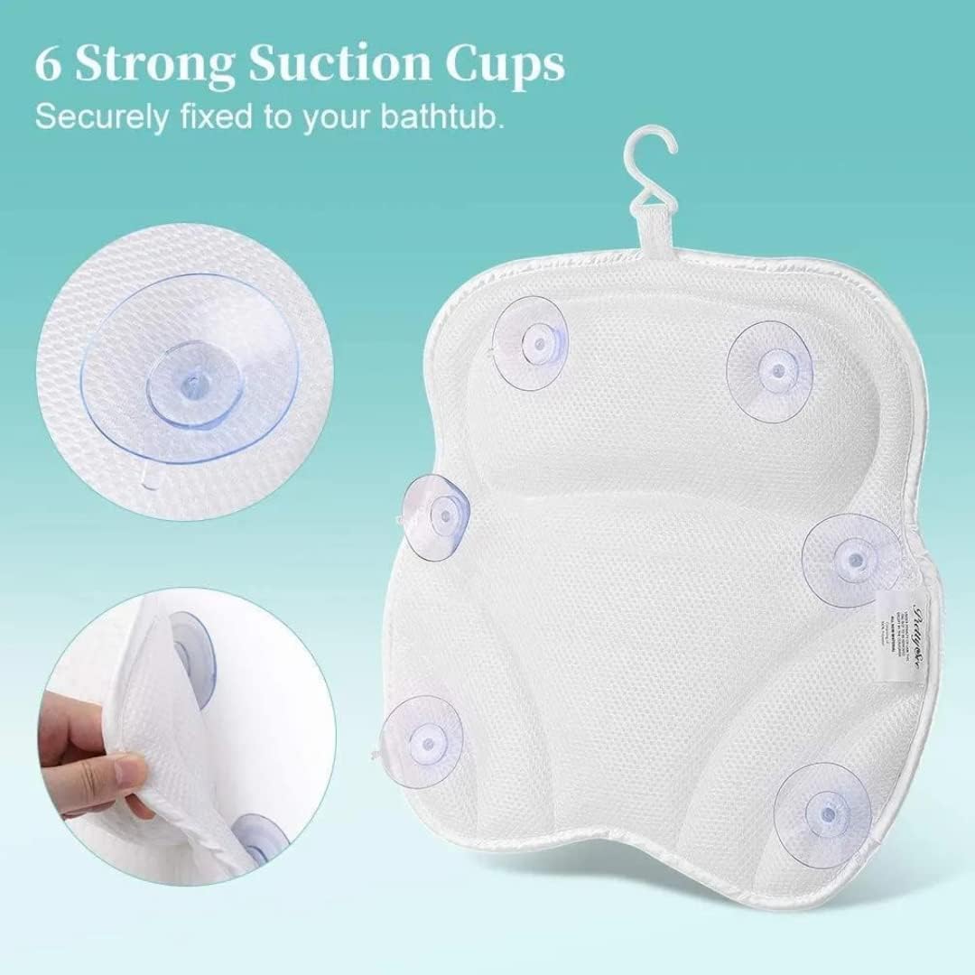 Luxury Bath Pillow Cushion Ergonomic pillow with 4D Air Mesh Technology and 6 Suction Cups Helps Support Head Neck Back Shoulder Fits All Bathtub Hot Tub and Home Spa UK brand
