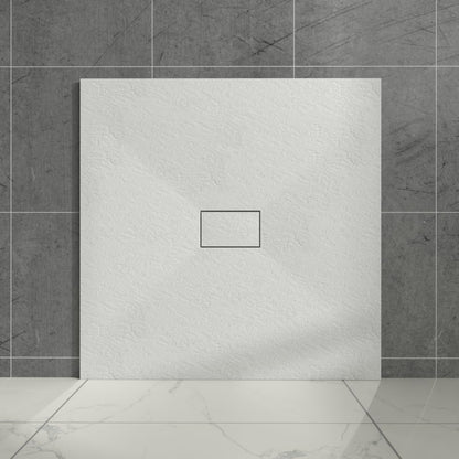 Aquariss White 1000x1000mm Square Shower Tray with Waste | Slate Effect, SMC Slip-Resistant Shower Base, for Bathroom Shower Enclosures Wet Room, Easy Installation, Ultra-Low Profile