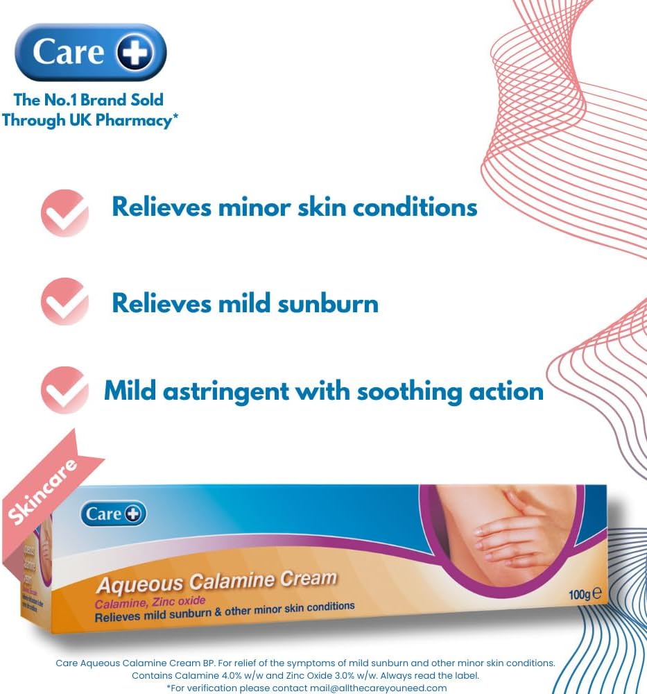 Care Aqueous Calamine Cream Sunburn Relief Soothing Itch Relief Cream Itchy skin relief for adults &amp; Children TLC For Dry Skin And Other Minor Skin Conditions 100g 1 Pack