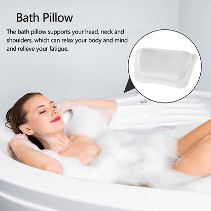 Bath Pillow for Bathtub - Waterproof &amp; 3D Ergonomic Headrest with 2 Strong Suction Cups, Non-Slip Spa Cushion for Neck &amp; Back Support, Comfortable Relaxation - White