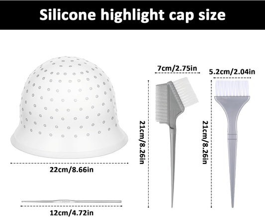 TIESOME Silicone Highlighting Cap with Needles &amp; Brushes, Reusable Punched Hair Cap for Salon &amp; Home Hair Coloring (with 3 Tools Set)