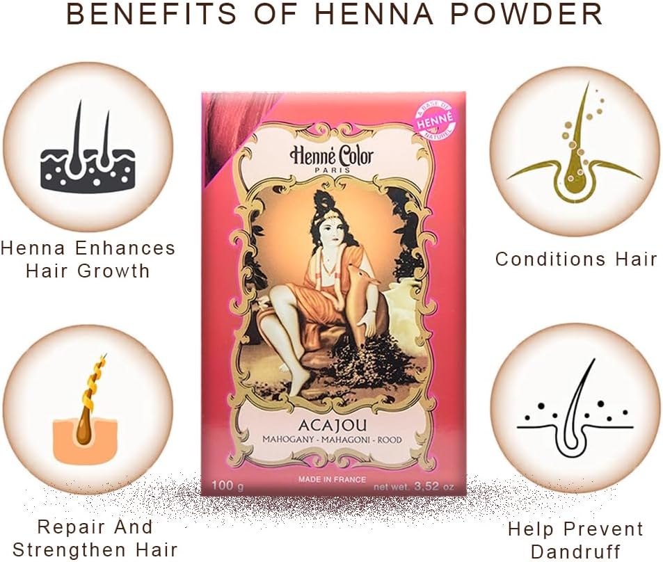 Fenny’s Creation Henne Color Mahogany Henna Powder 100g (Pack of 3) with free henna for hair (ACAJOU)