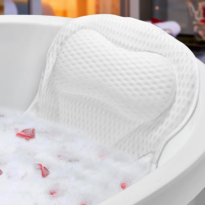 Bath Pillow for Bathtub, Non-Slip Head &amp; Neck Support with 7 Suction Cups, 4D Air Mesh Quick Dry Waterproof, Ergonomic Spa Gift, Machine Washable, White