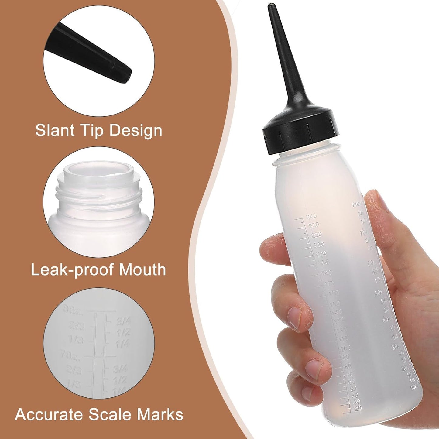 Operitacx 3pcs 250ml Hair Oil Applicator Bottle, Empty Hair Dye Squeeze Bottle with Nozzle, Refillable Scalp Oil Applicator for Root Comb Salon, Size L