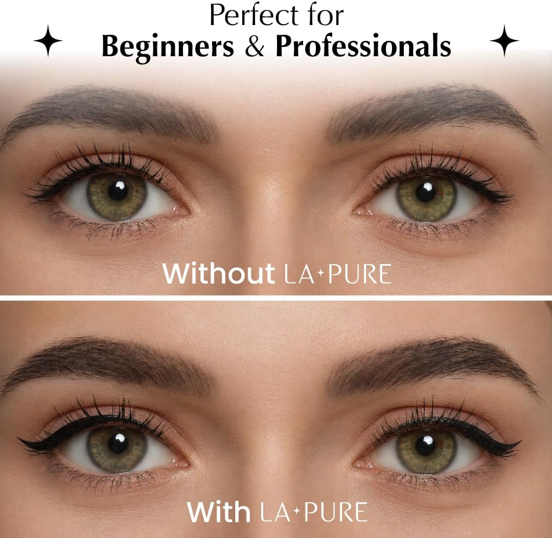 LA PURE Waterproof Winged Eyeliner Stamp - 8mm Long Lasting Liquid Liner Pen, 2 Wingliner Black Make Up Pens, Vamp Style Wing, Smudgeproof &amp; Sweatproof, Perfect Cat Eye Look, Eyeshadow, No Dipping