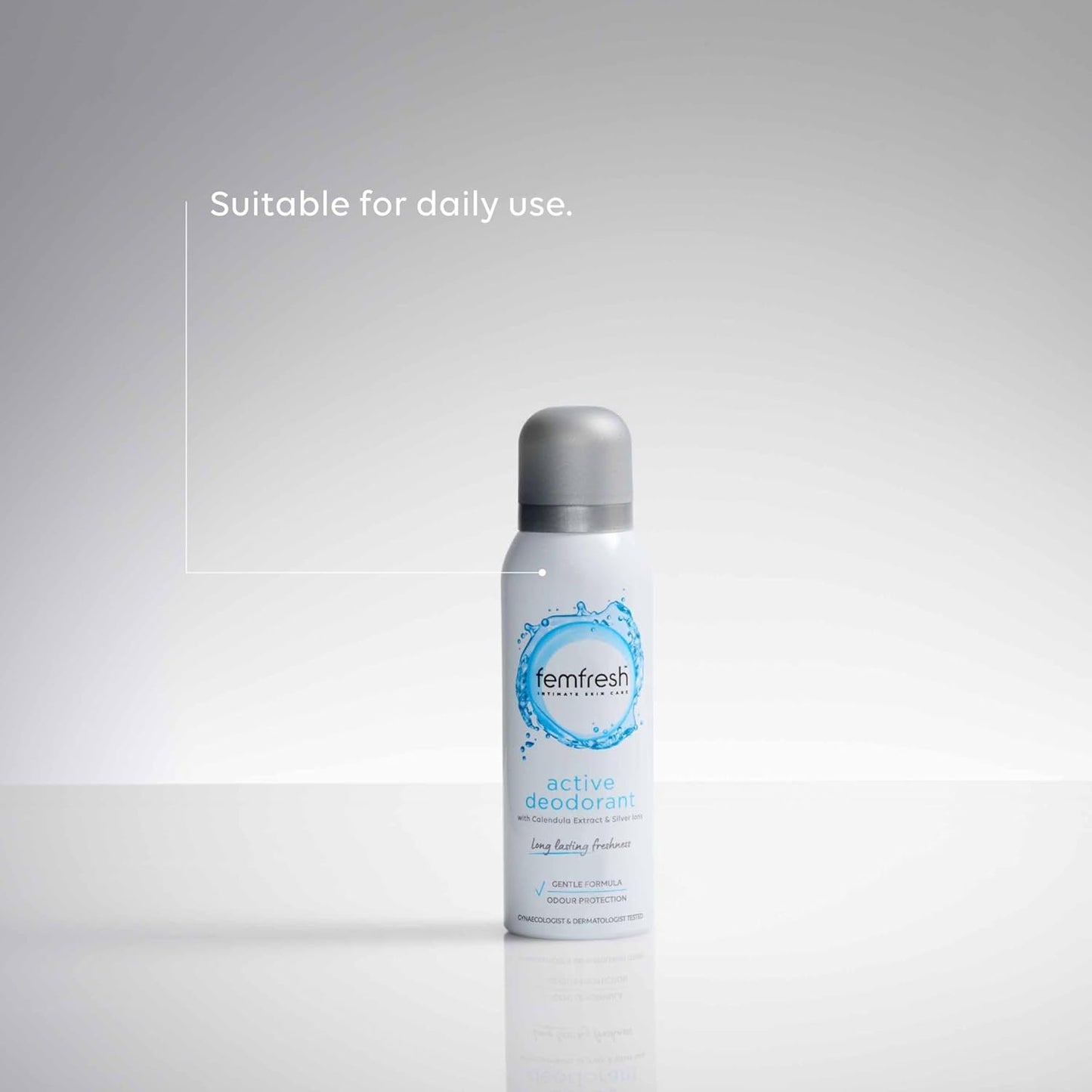 Femfresh Active Intimate Deodorant, Gentle Vaginal Odour Protection Spray for Women, Long-Lasting Freshness, Hypoallergenic,125 ml
