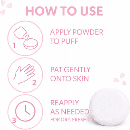 New Nuage Talc Free Body Powder, Cherry Blossom and Waterlily Scent, 250g, 2 Pack with 2X Upgraded Powder Puffs, Anti-Chafing, Absorbs Moisture for Men &amp; Women | AJ Traders Bundle |