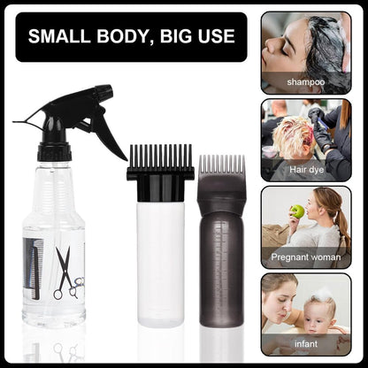 Hair Oil Applicator Bottle, 3PCS Root Comb Applicator with Continuous Spray Bottle 300ml, Graduated Scale for Salon &amp; Home DIY