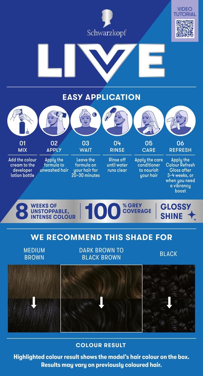 Schwarzkopf LIVE Intense Colour 099 Deep Black, Long-lasting Permanent Black Hair Dye, With Extra Colour Refresh Gloss