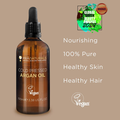PraNaturals 100% Moroccan Pure Natural Argan Oil for Face &amp; Body 100ml – Rich in Vitamin E for Healthy Skin, Hair &amp; Nails – Food Grade, No Parabens or SLS – Vegan &amp; Cruelty-Free