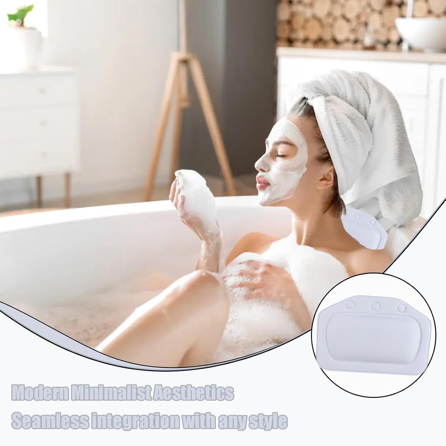 Bath Pillow With 3 Strong Suction Cups, Soft Waterproof Bathroom Pillow for Tub, Relaxing Bathtub Pillow for Neck and Back Support Modern Minimalist Design Durable Bath Accessories