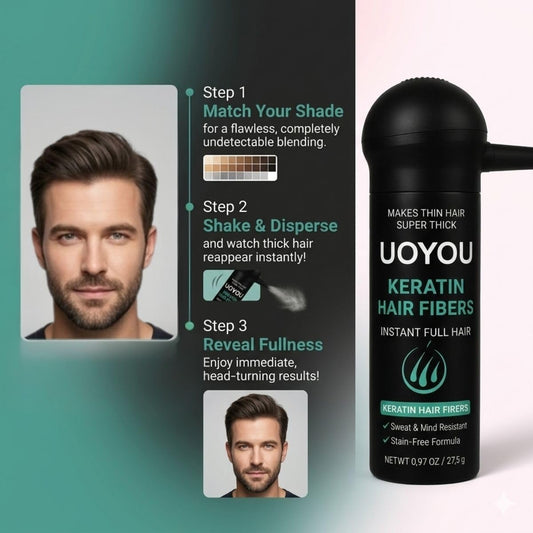 UOYOU Hair Fibres BLACK 27.5g with Pump Applicator – Natural Keratin Hair Building Fibers for Thinning Hair – Undetectable, Sweat- &amp; Wind-Resistant Concealer for Men &amp; Women