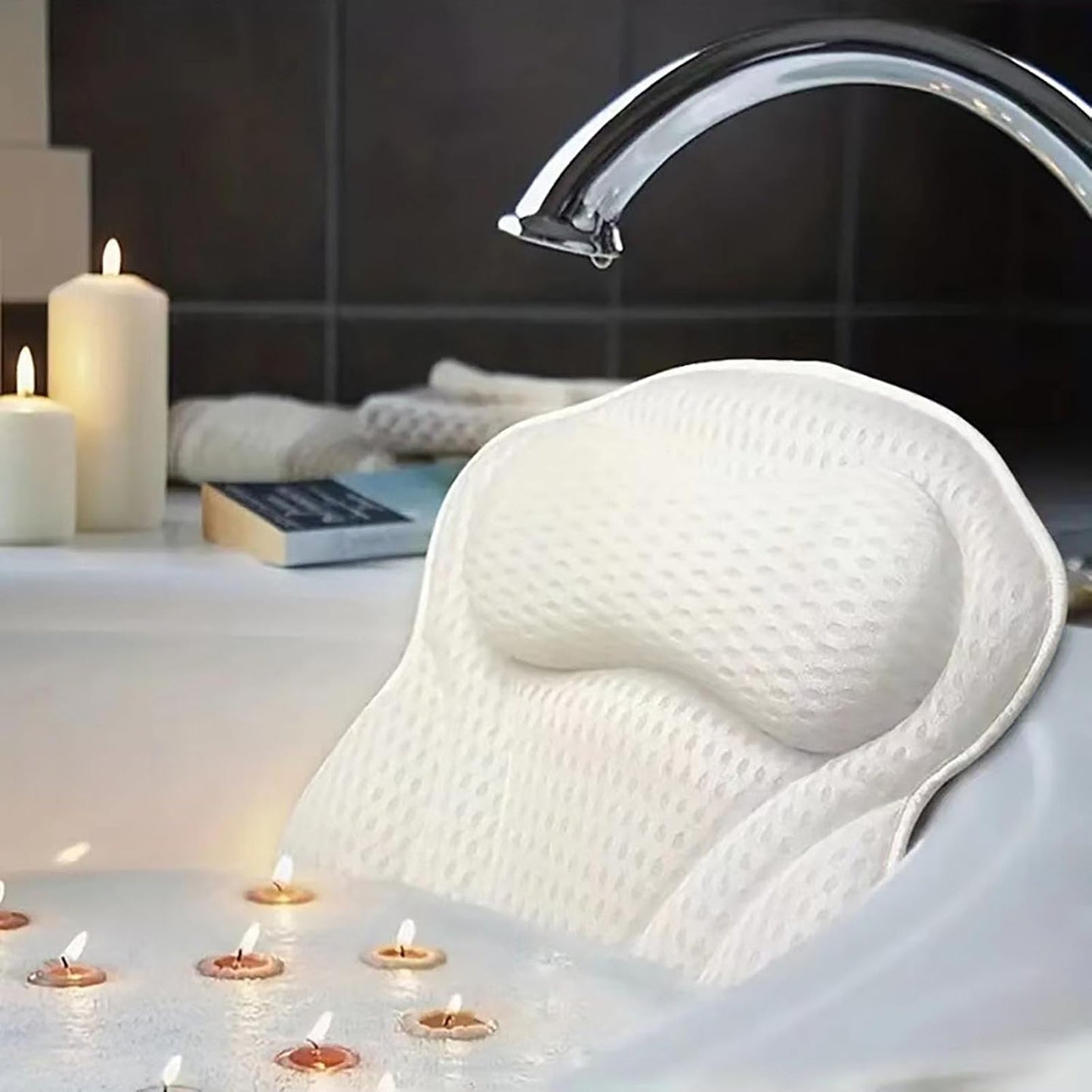 Bath Pillow for Bathtub,Non-SlipBath Pillow Luxury Soft Bathtub Pillows 4D Mesh Foam Tub Pillow Bath Cushion with Anti-Slip Suction Cup Fits All Bathtub, Hot Tub and Home Spa (White)