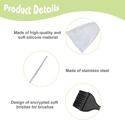 Professional Highlighting Kit 1 Pcs Highlighting Cap with Needle and 3 Hair Coloring Brushes Silicone Highlight Cap Reusable Hair Highlighting Kit for Salon Silicone Hairdressing Tools for Women Men
