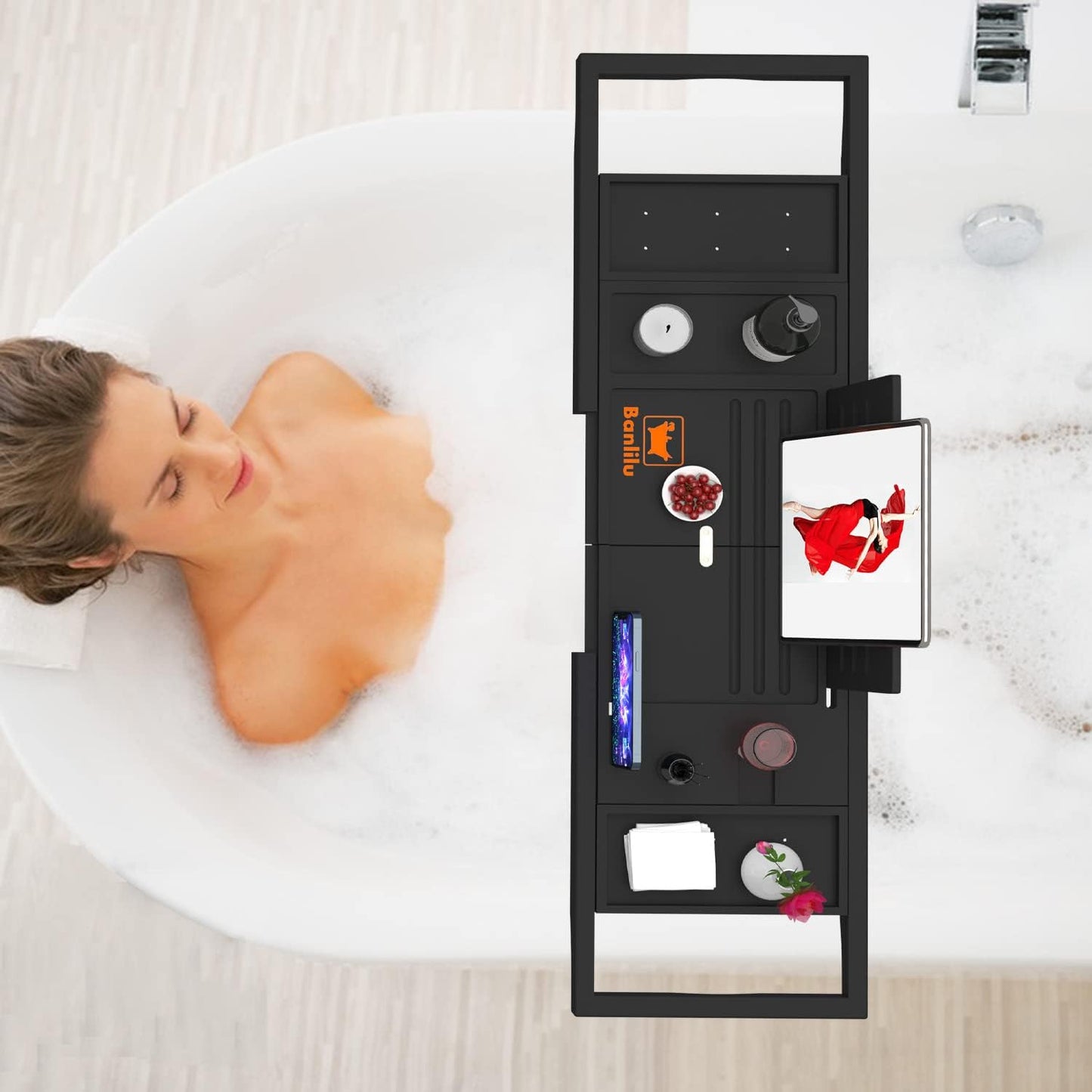 Premium Bathtub Tray Caddy - Expandable Bath Tray - Adjustable Bathroom Tray for Tub - Luxury Bath Caddy Tub Table - Unique House Warming Gifts New Home