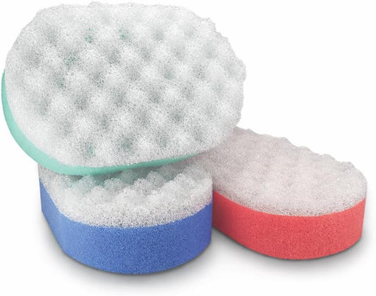 Bath Massage Sponge for Adults - Exfoliating Body Shower Scrubber - Doubled Sided exfloating Massage Sponge- Family Pack of 3