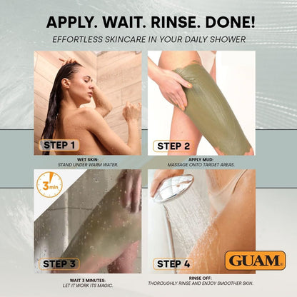 GUAM FIR Tourmaline Shower Mud Anti Cellulite Treatment 400ml, 3-Min Thermal Draining Seaweed Body Mask for Tummy, Legs &amp; Buttocks, Fast-Rinse Firming Care for Daily Smoother-Looking Skin