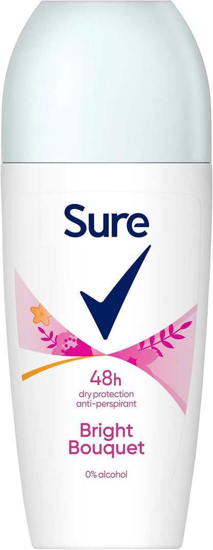 Sure Women Bright Bouquet Roll On Deodorant Antiperspirant with a strawberry, apricot &amp; vanilla fragrance and 48 hour sweat and odour protection 50 ml, Pack of 6