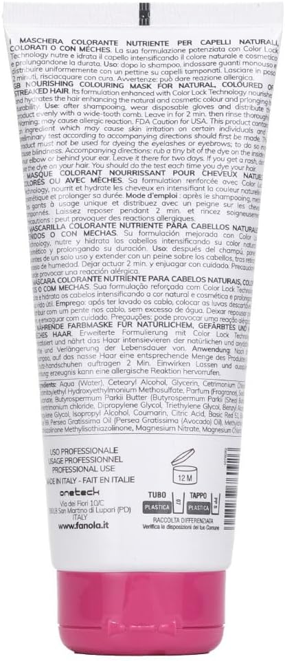 Fanola Nourishing Colour Mask, Nourishing and Conditioning Pigmented Hair Mask to Intensify Color and Temporarily Dye Hair, for Natural, Coloured and Bleached Hair, Pink Sugar Shade, 200ml
