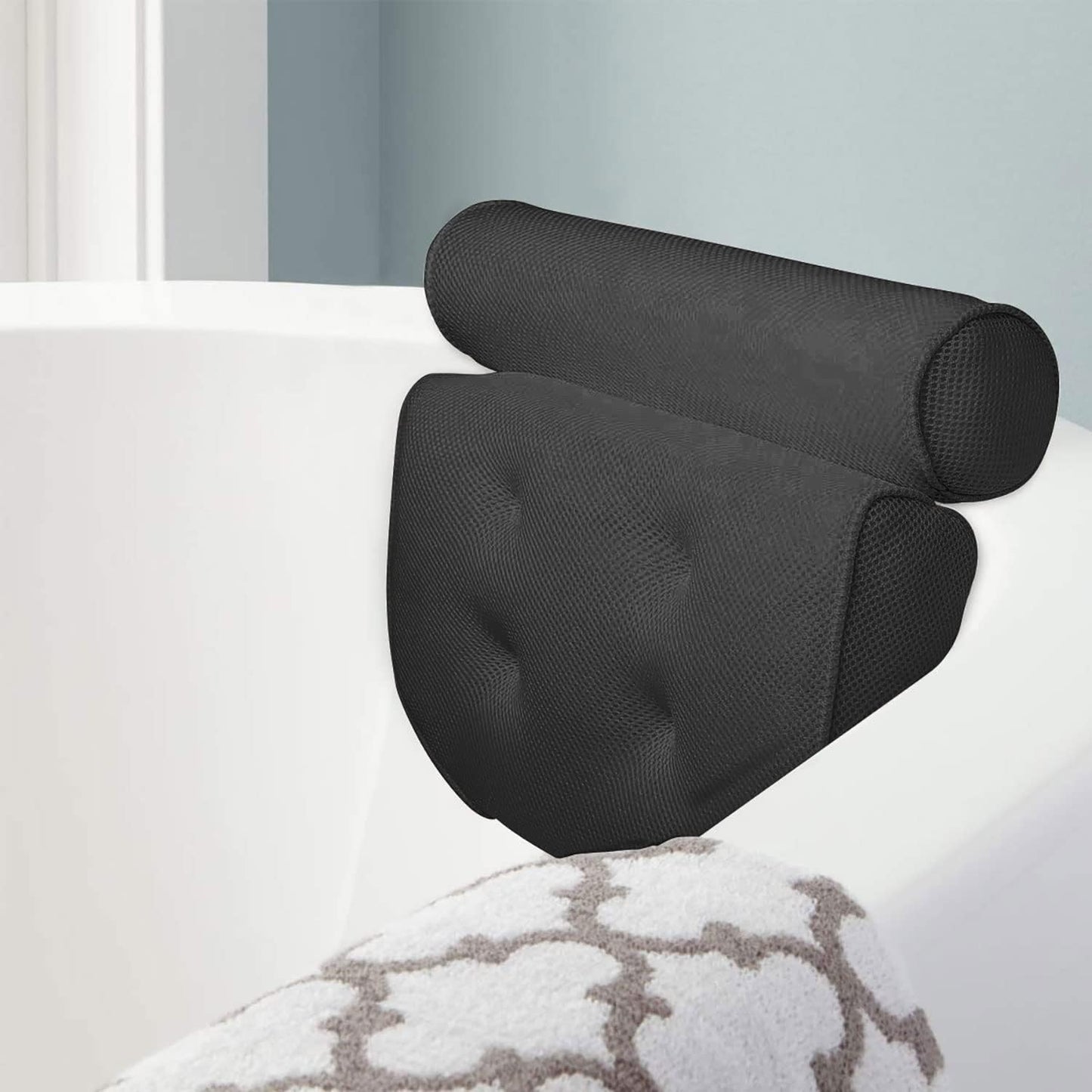 Taylor &amp; Brown Spa Bath Pillow with Head, Neck, Shoulder and Back Support. Non-Slip, Extra Thick, Soft and Large 38x35cm for The Ultimate Relaxation Experience. Fits Any tub, Grey
