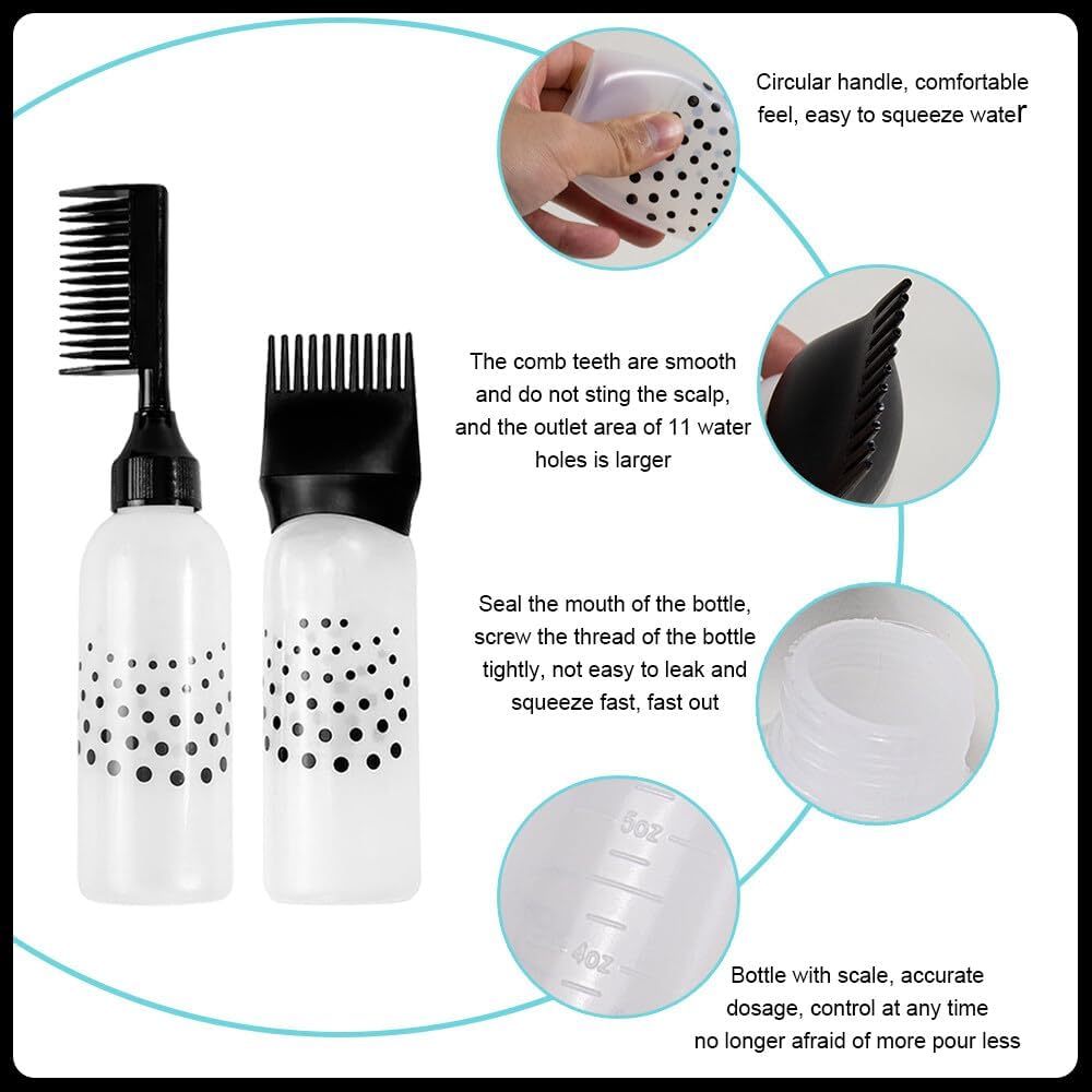 Hair Oil Applicator Bottle, 3pcs Root Comb Applicator Bottle with 1 Hair Massager, Scalp oil Applicator with Graduated Scale for Salon Home DIY