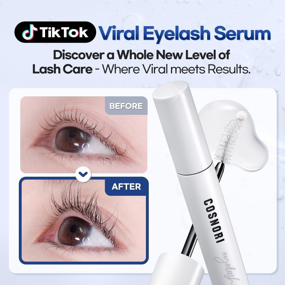 COSNORI Long Active Eyelash Serum - Eyelash Boost Serum – Eyebrow Growth Enhancer for Longer and Thicker – Vegan, Irritation Free- Peptides, Hyaluronic Acid, 0.3 fl.oz.