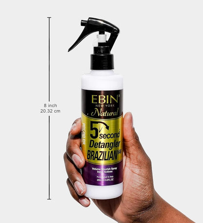 EBIN NEW YORK 5 Second Detangler Wig and Weave | Conditioning Detangling Spray for Human and Synthetic Hair | Tangle-Free Lightweight Shine and Moisture | Vegan and Cruelty-Free | 250 ml